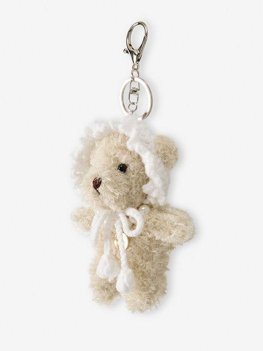 NONLOCAL Knit Hair Kerchief Bear Keyring - Light Beige