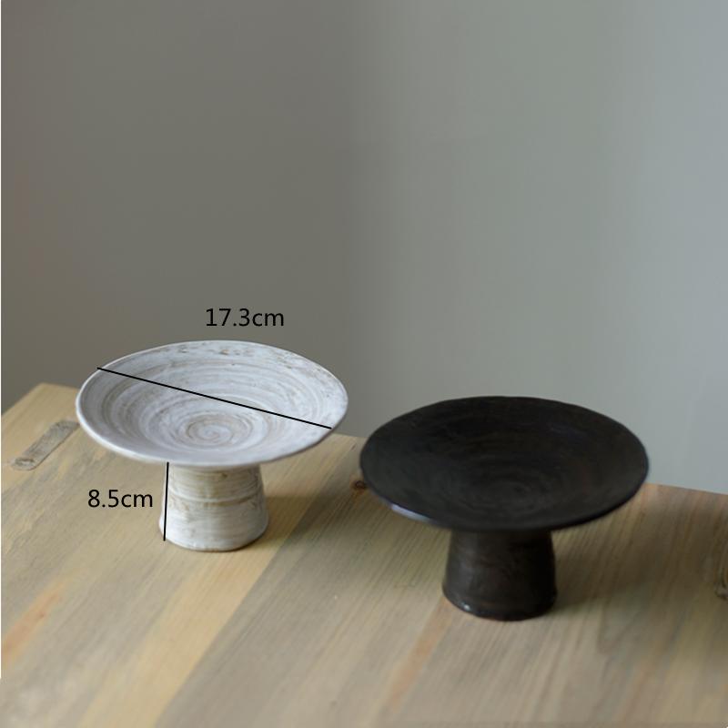 Piatto Rotondo in Gres Stoneware Retrò Vassoio per Frutta Piatto da Dessert Vassoio per Rinfreschi Piatto da Cena su Treppiede Alto Piatti in Ceramica Bianco e Nero