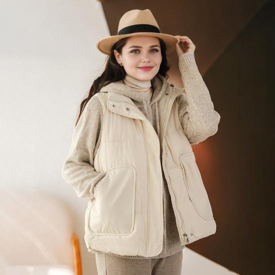 Women's Puffer Vest Casual Sleeveless Hooded Zip Up Jacket Quilted Stand Collar Coat with Pockets Winter Warm Outerwear