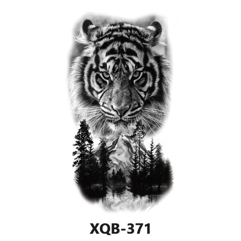 Tattoo Sticker Small Full Arm Animal Tiger Wolf Flower Arm Half Arm Waterproof Lasting Black and White Transfer Sticker
