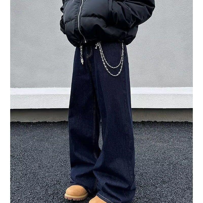 Men's Vintage Black Washed Baggy Jeans Loose Fit Oversized Wide Leg Denim Trousers Streetwear