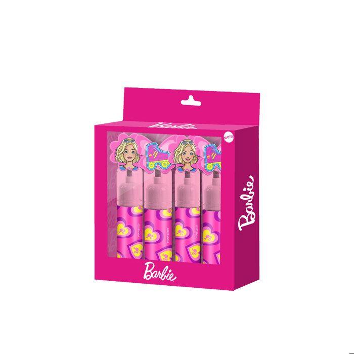 Pack de 4 surligneurs Barbie KARACTERMANIA - Rose, boîte cadeau avec figurines décoratives