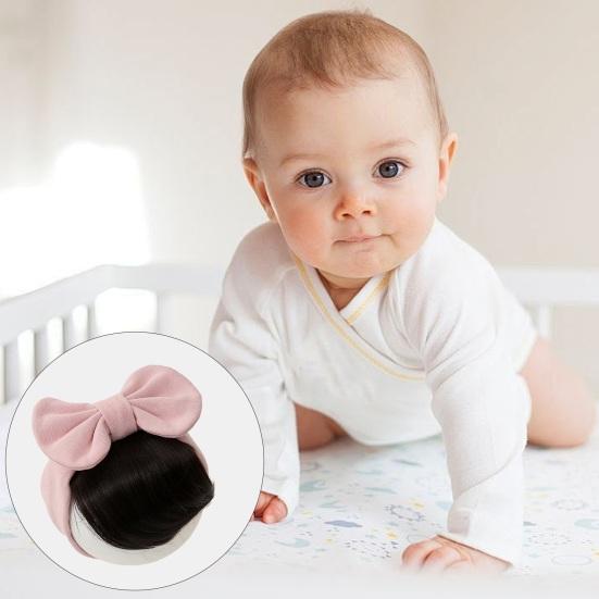 Baby Wig Headband with Bowknot Bangs Decor Elastic Cotton Hair Band Comfortable Hairpiece Baby Girls Hair Accessories