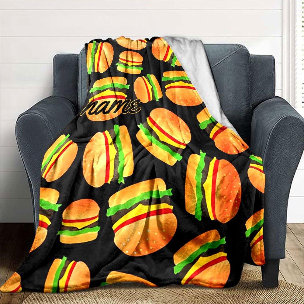 Burger Pattern Multi Purpose Customizable Blanket Customize Your Name Soft Cozy For Sofa Couch Office Bed Picnics All Season Use Modern Suitable For