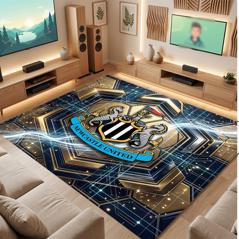 Tappeto in Velluto di Cristallo con Stampa di Calcio del Newcastle United, Comodo Assorbente d'Acqua Antiscivolo Tappeto per Pavimento Interno