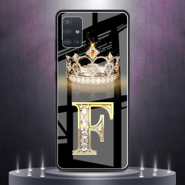 

Стеклянный чехол для телефона Samsung Galaxy A52 A51 A71 A50 A21s A53 A32 A91 A12 A41 A31 A33, закаленный чехол с короной и буквами алфавита for Samsung A71