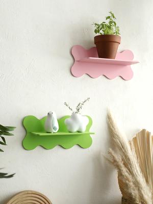 Prateleira de Parede Flutuante em Forma de Onda de Madeira Suporte de Exibição Cor Doce Rack de Armazenamento de Cristal Decoração de Parede para Quarto Decoração de Quarto de Menina