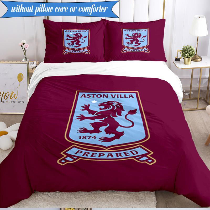 3PCS Aston Villa Football Club Printed Soft Bedding Set,Including 1pc Duvet Cover And 2pcs Pillowcases Perfect for Bedroom, Dormitory, Fan gift