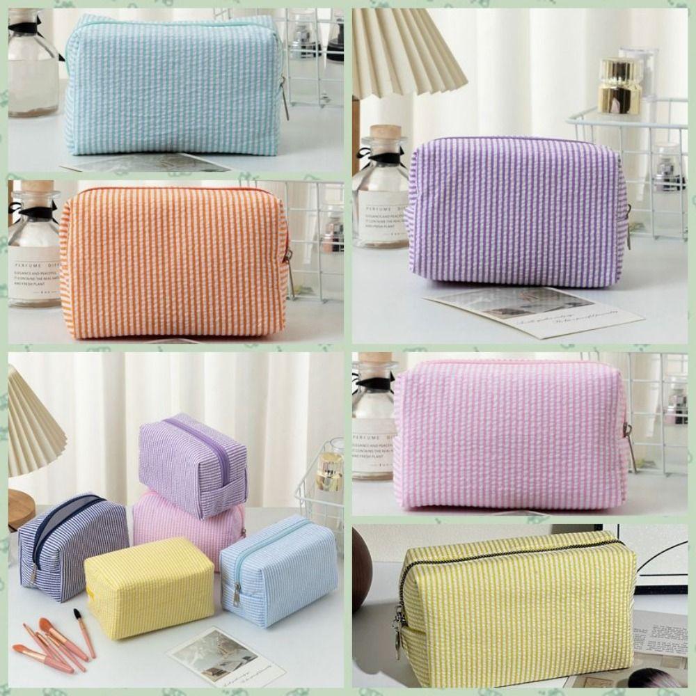 Striped Toiletry Bag Large-Capacity Makeup Storage Bag Personalized Desk Pencil Box  Travel Use