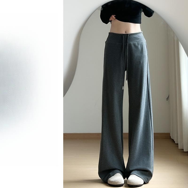 

Черные повседневные спортивные штаны с высокой талией и завязками на шнурке, женские летние новые свободные и тонкие маленькие широкие брюки с высокой талией L