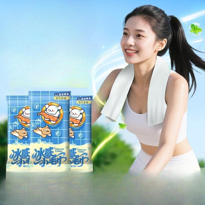 The Ice-feel Towel Stops Sweating, Is Cool and Refreshing, and Can Be Used To Wipe The Face for Cooling. It Is An Alcohol-free Disposable Wet Wipe