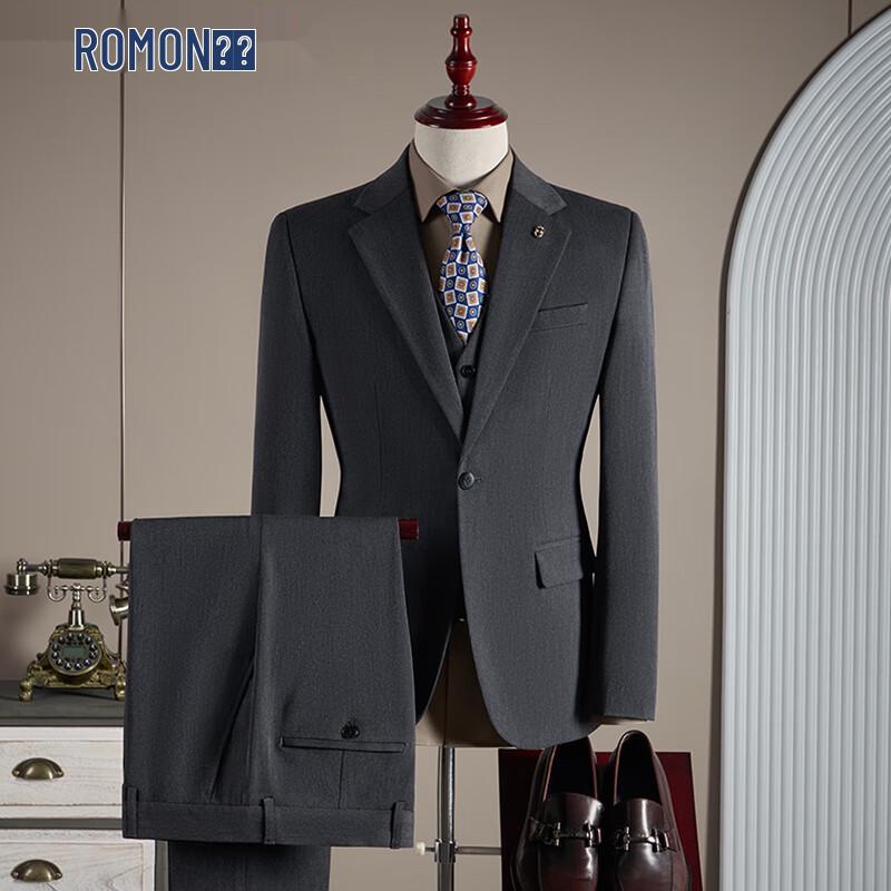 ROMON Men's Slim-Fit Business Formal 3-Piece Suit