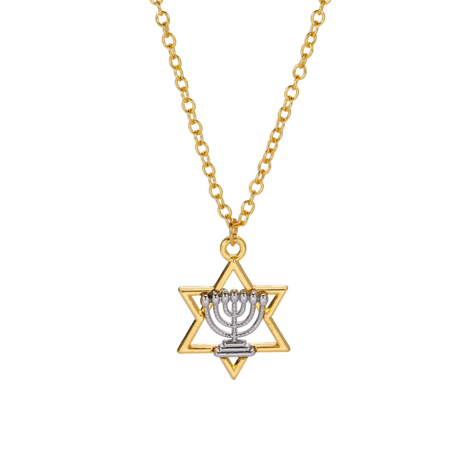 

Simple Hexagram Pendant Necklace For Women Vintage Candleholder Design Versatile Jewelry