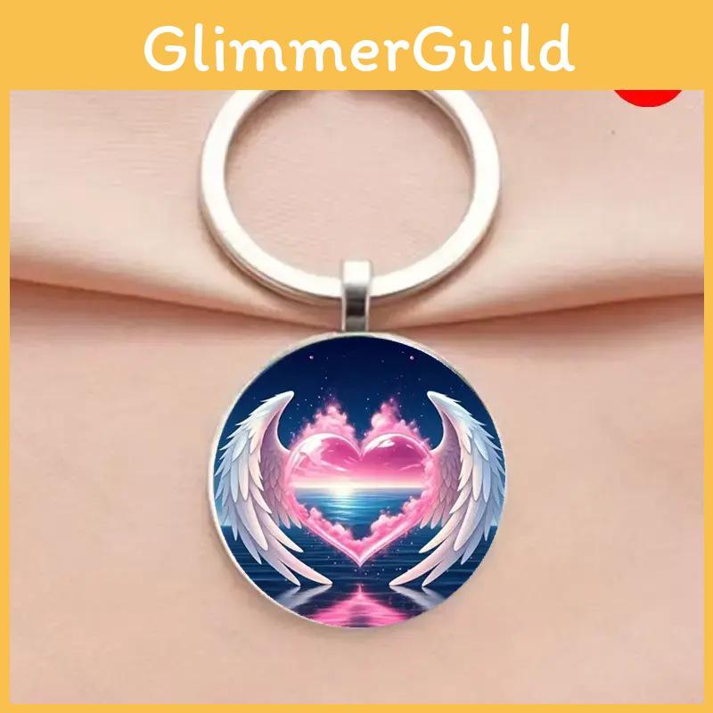 Angel Wings Heart Marine Pattern Glass Alloy Keychain Gift For Teenagers And Party Events