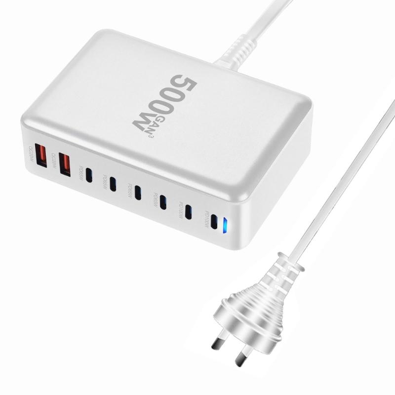 500W Desktop GaNs Chargers 6 USB C 2 USB A Charging Station Desktop Mutliport for Fast Chargers Laptop Power Adapter