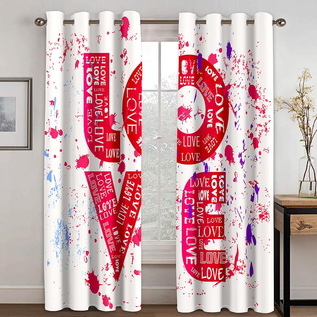 ModernRose Flower Happy Valentine's Day Window Curtains Blinds For Living Room Kids Bedroom Bathroom Kicthen Door Home Decor2Pcs