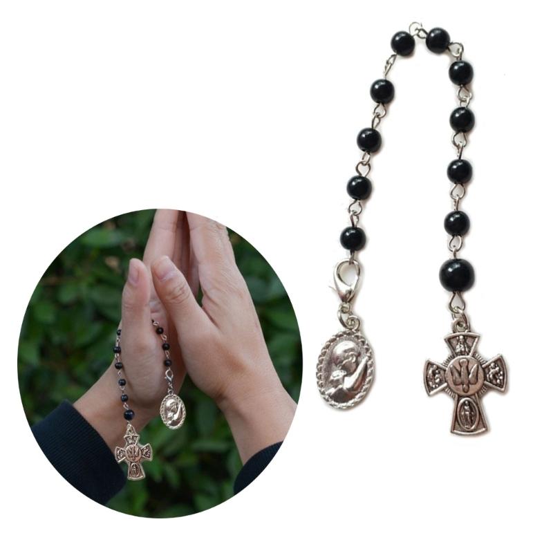 Classic Black Rosary Cross Bracelet Elegant Vintage Black Bead Bracelet Cross Pendant Hand Decorations Bracelets