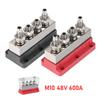 4*M10 Studs (3/8") Marine Battery Bus Bar Heavy Duty 12-48V 600A Waterproof Terminal Block Black & Red for Truck Marine Solar