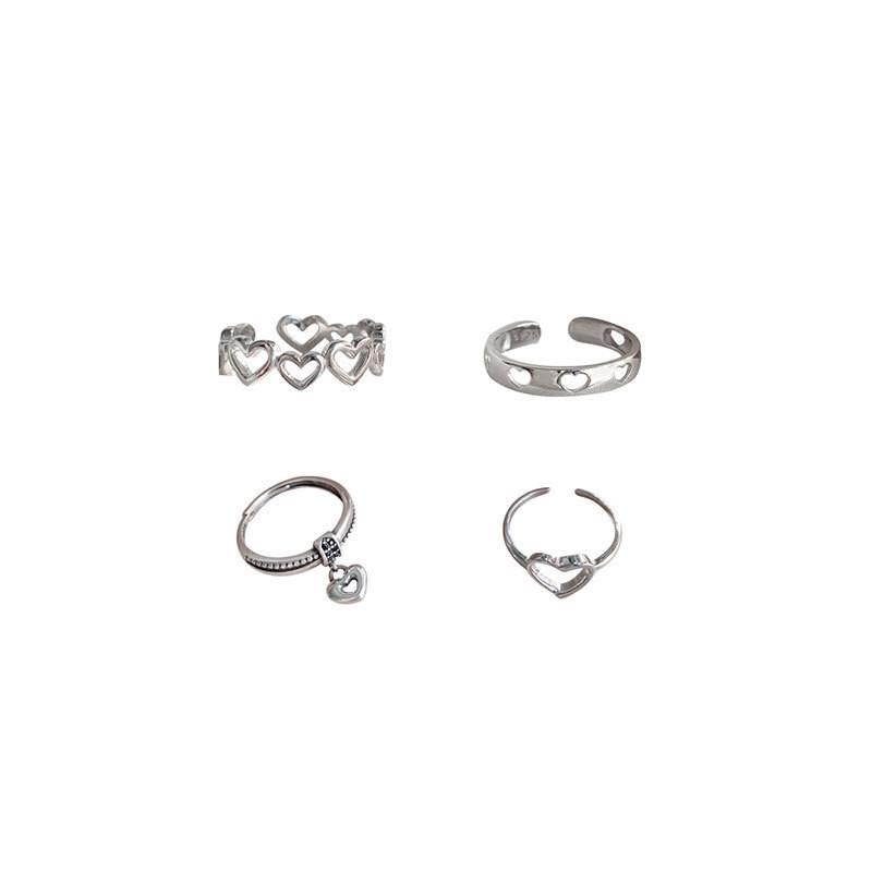 Chic 925 Silver Geometric Open Adjustable Heart Ring For Women Fashionable And Sweet
