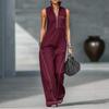 Europäischer & Amerikanischer Damen-Ärmelloser Jumpsuit mit Stehkragen aus Baumwolle und Leinen