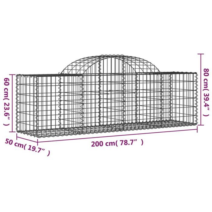 VidaXL Paniers à gabions arqués 8 pcs 200x50x60/80 cm Fer galvanisé, gabion, cage de gabion, panier de mur de gabion, mur de 3146284