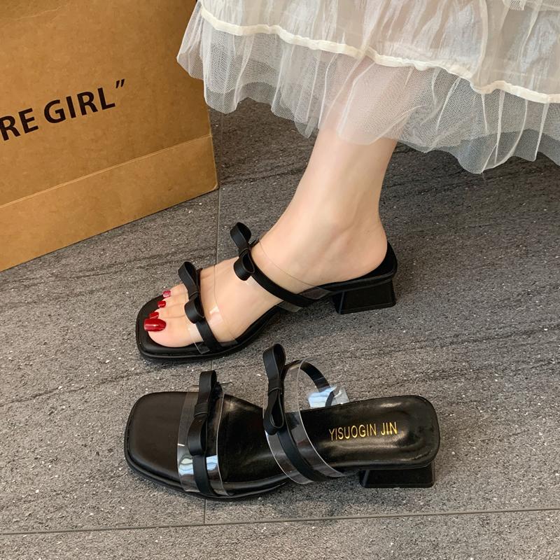 Female Shoes Loafers Glitter Slides Slippers Soft Square heel 2025 Jelly Comfort Block Spring Scandals Shoes Slippers Soft