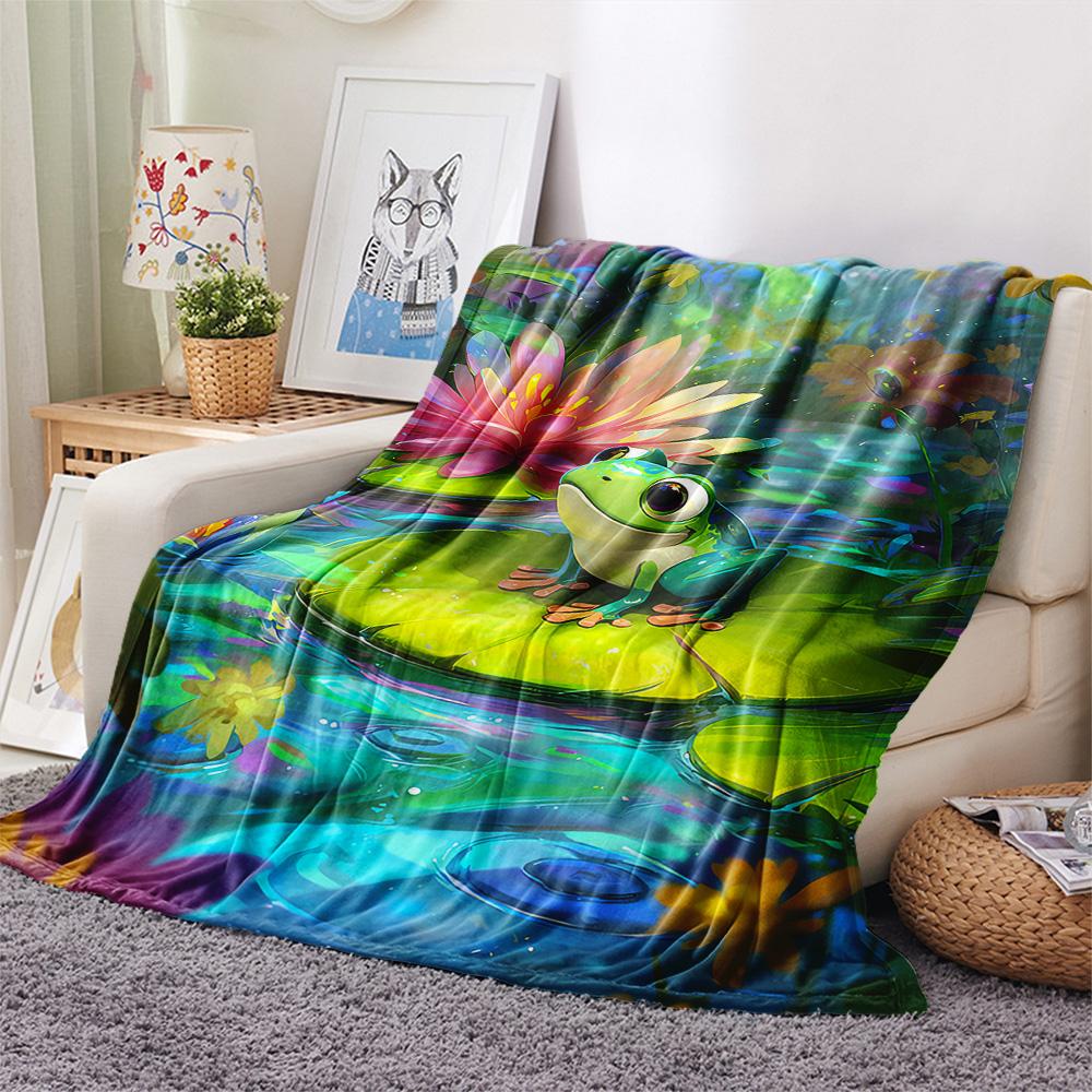 Frog Print Flannel Blanket, High quality Comfortable for All Seasons, Home Decor, Warmth and Comfort, Perfect for Christmas Gifts