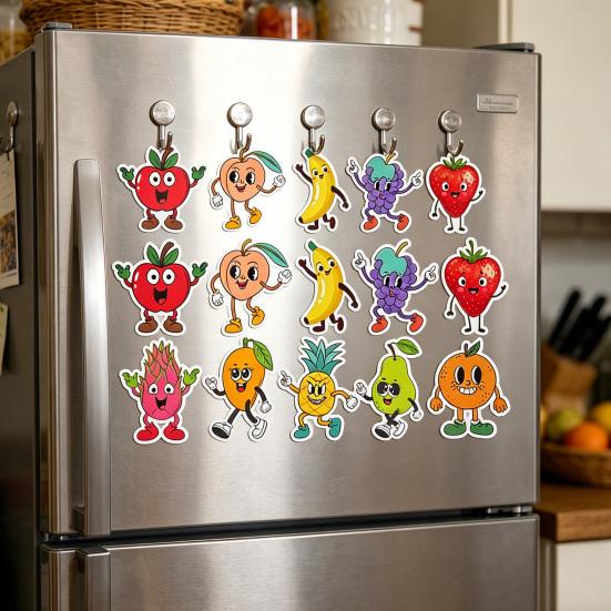 Cartoon Fruit Refrigerator Door Sticker DIY Grape Pear Banana Peel And Stick Wall Art Decals for Kitchen Cabinet Cupboard Fridge Decor