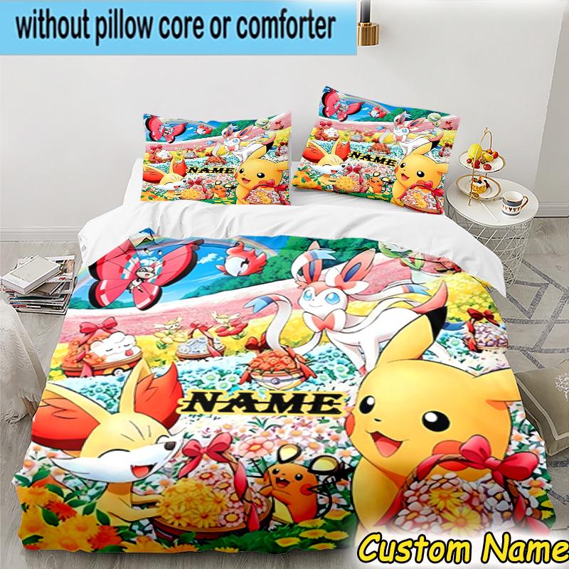 3PCS Custom Name Pika Bedding Set Printed Duvet Cover Closure Includes 1 Duvet Cover & 2 Pillowcases for All Seasons Bedroom Decor