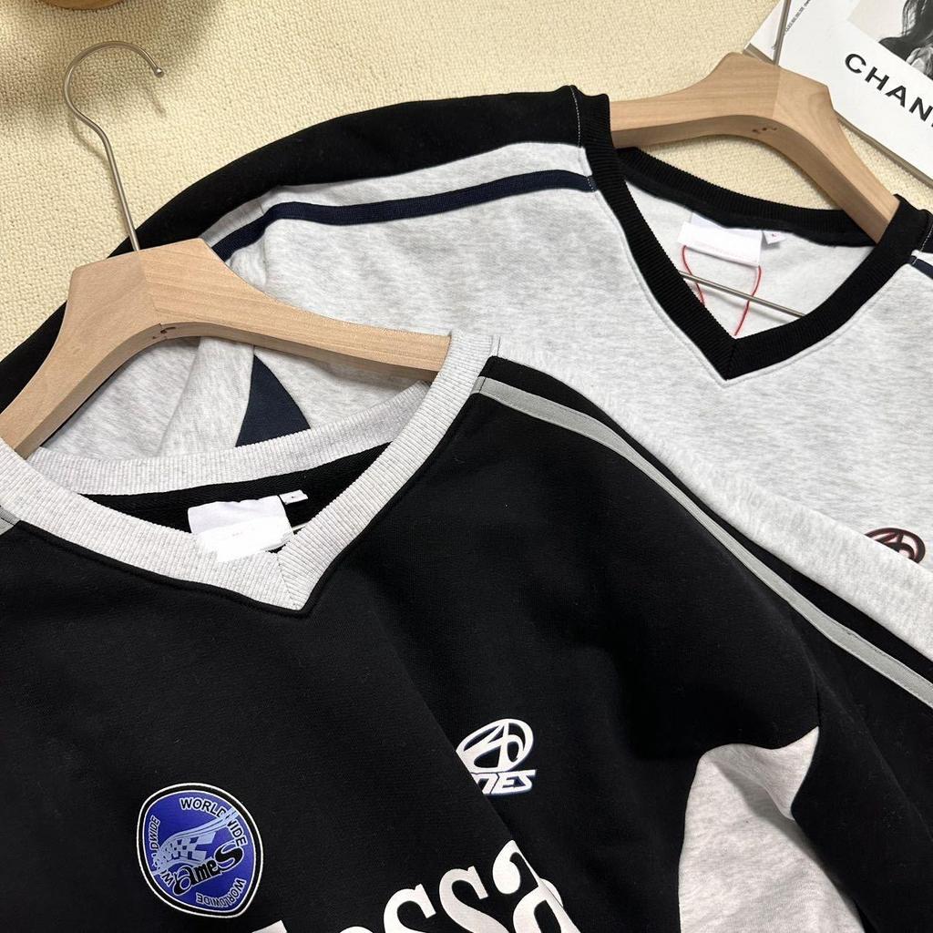 In Stock Pre-order! Korean AM*S American Retro Academy Style Round Neck Plus Velvet Hoodie - Yoon Jeonghan Inspired.