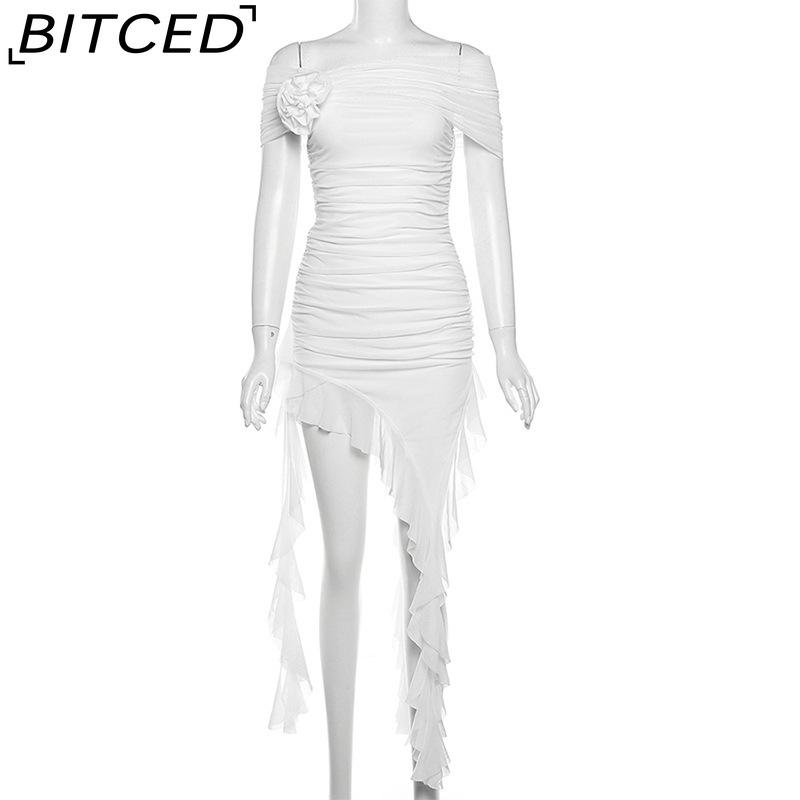 BITCED Spring Women's Solid-Color Slim-Fit High-Waisted Fashion Off-the-Shoulder Strapless Dress