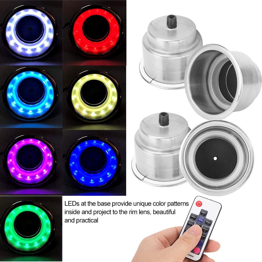 12V RGB LED Car Beverage Bottle Cup Holders with Remote Control for Marine RV Truck RGB Cup Holder LED Drink Cup Holder