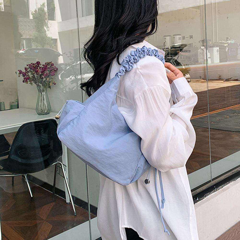Women Small Handbag Nylon Solid Simple Armpit Bag High Quality Pleated Strap Ladies Shoulder Bag Large Capacity Top Handle Totes