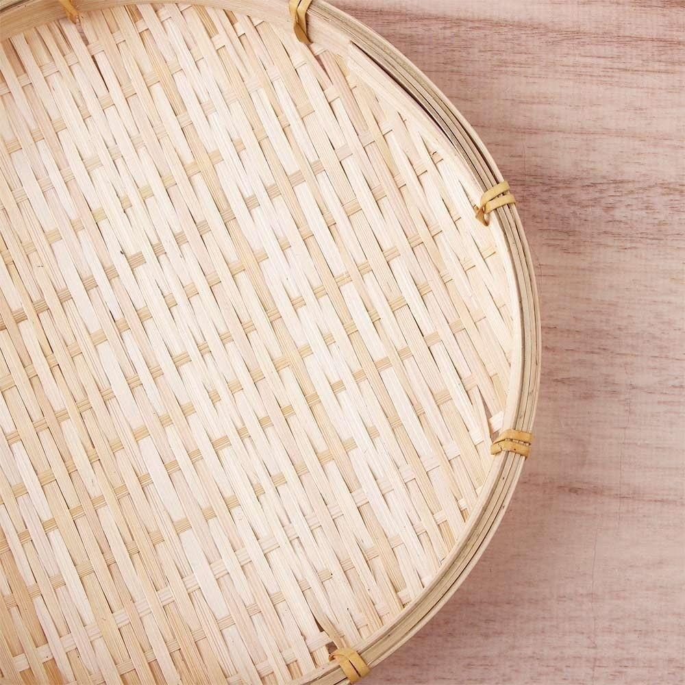 Flat Handmade Weave Basket 18CM Bamboo Storage Tray DIY Woven Bamboo Tray  Food Storage