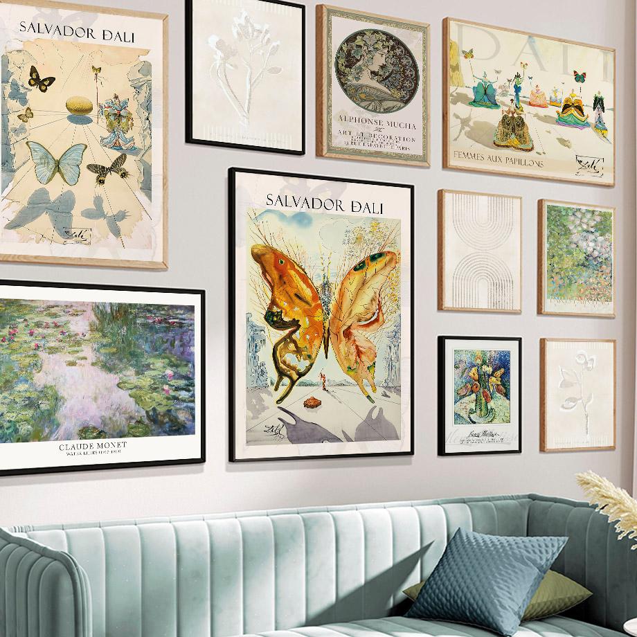 Abstrakte Schmetterling Monet Teich Mädchen Floral Wand Kunst Leinwand Malerei Nordic Poster Und Drucke Wand Bilder Für Wohnzimmer Dekor