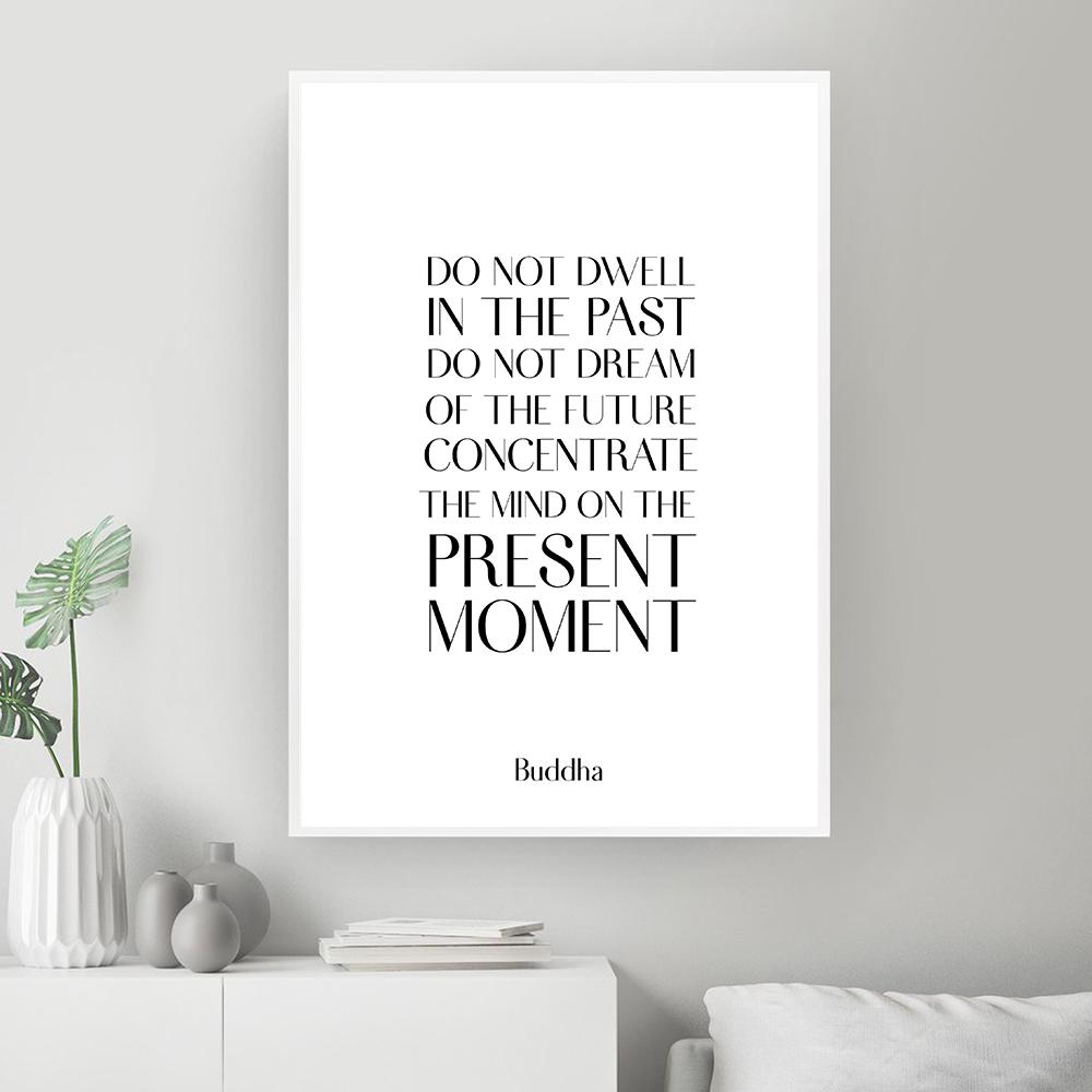 Canvas Painting Buddha Statue Mindfulness Quote Black and White Posters Prints Nordic Wall Art Pictures for Living Room Decor