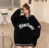 Women V-neck Pullover Tops Loose Long-sleeves Letter Female Y2k Casual All-match Top Clothing