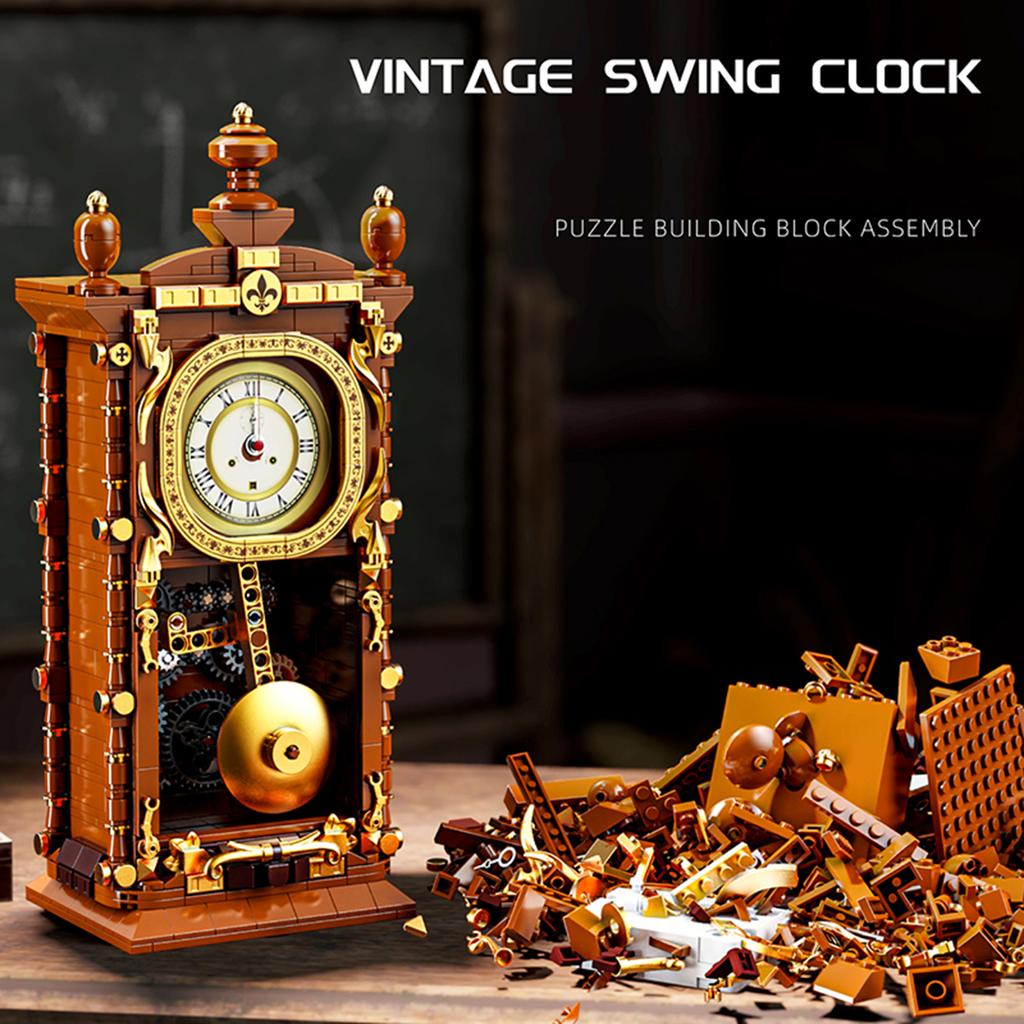 Non-Toxic 751Pcs Vintage Swing Clock Building Block Toys Set 3D Puzzle Model With Alarm Function Creative Desk Decor Christmas Gifts