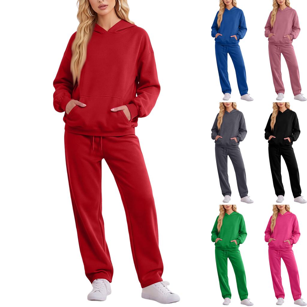 Women's Casual Warm Tracksuit Set with Hoodie and Jogger Pants for Fall and Winter