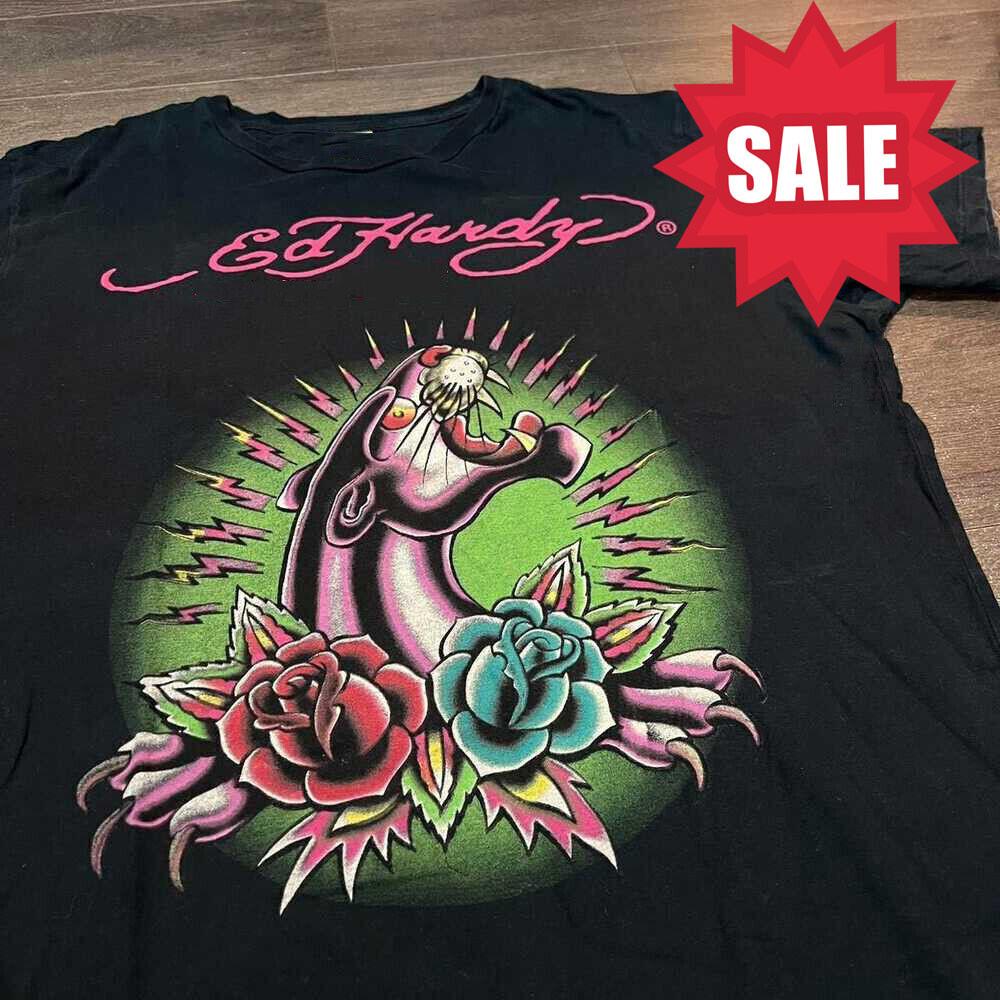 Vintage Klassiek Ed Hardy Panter Unisex Cadeau Voor Fan T-shirt Alle Maten FE2990 Unisex T-shirt