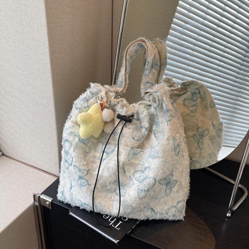 Stylish Floral Lace Large Capacity Canvas Bag Lightweight Waterproof Shoulder Bag