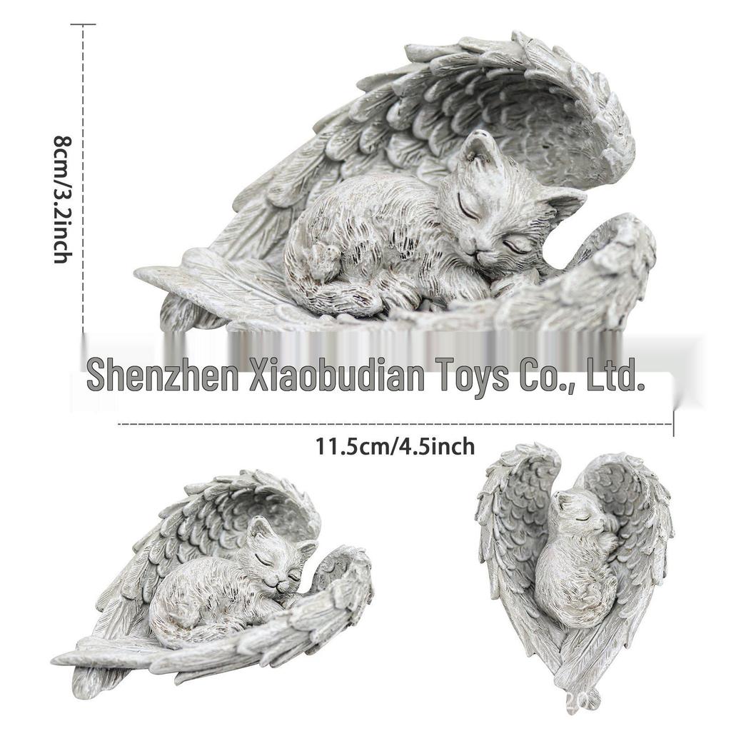 Creative Pet Memorial Statue: Cartoon Angel Dog & Cat Resin Ornament