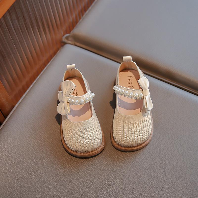 Children's single shoes 2025 spring new Korean version of girls' princess shoes fly-woven breathable soft-soled Velcro baby cloth shoes
