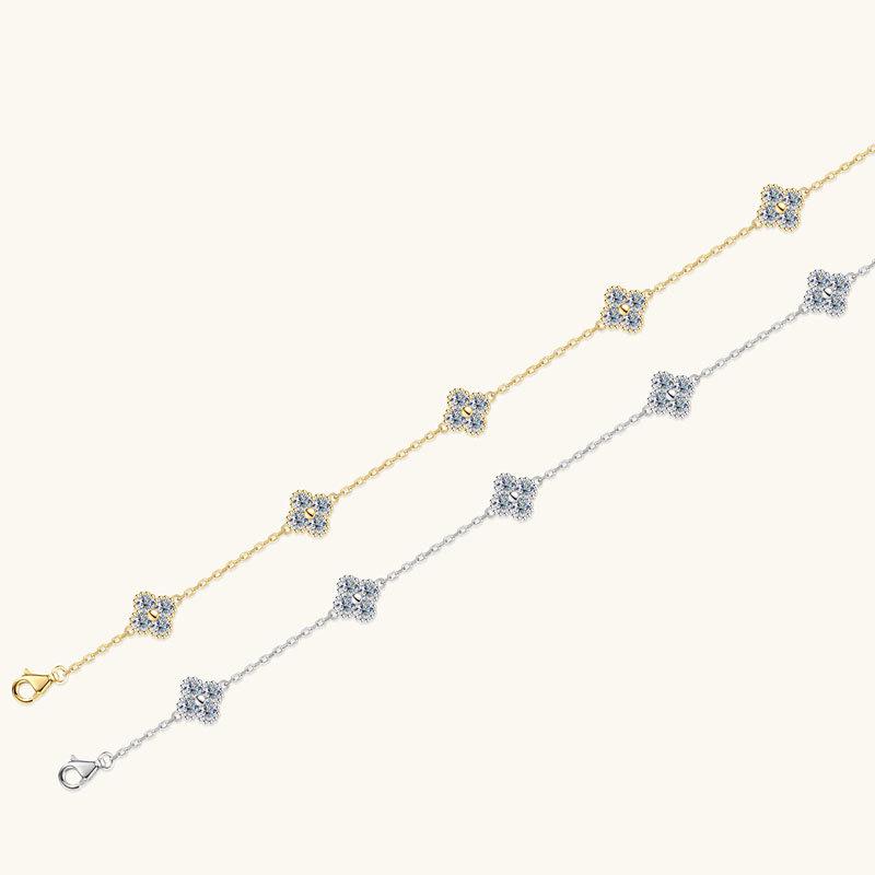 Silvere Glam Light Luxury, Niche Four-leaf Clover Mosan Diamond Five-flower Bracelet, Pure Silver Jewelry, Daily Commuting Accessory