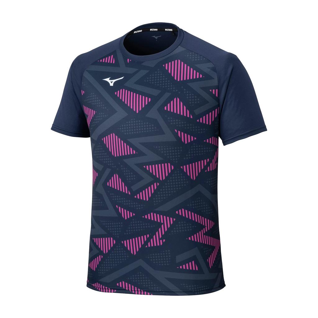 Mizuno Table Tennis Game Short JTTA Dress Navy Shirt, Sleeve, Certified, Moisture-Wicking, Quick-Drying, Unisex, 82JAC104,