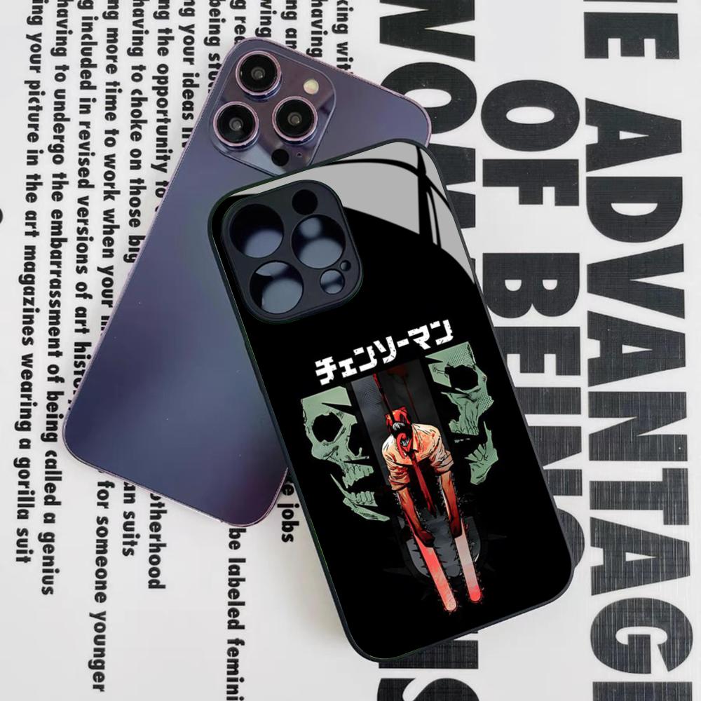 C-ChainsawS M-Man Aki Hayakawa Phone Case for Iphone 16 15 14 12 11 13 Pro Max Mini 8 X Xr Xs Puls Black Glass Cover