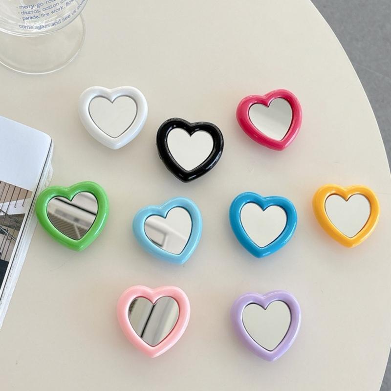 Regulowany Uchwyt na Telefon z Motywem Miłości z Wbudowanym Lusterkiem, Mały w Kształcie Serca, Rozkładana Podstawka do Łatwych Poprawek Makijażu