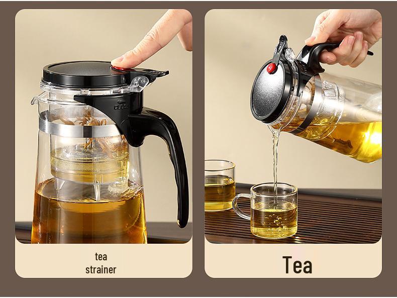 Elegant Glass Teapot Set with Detachable, Washable, Heat-Resistant Filter, and Gift Cup - Customizable Logo Option