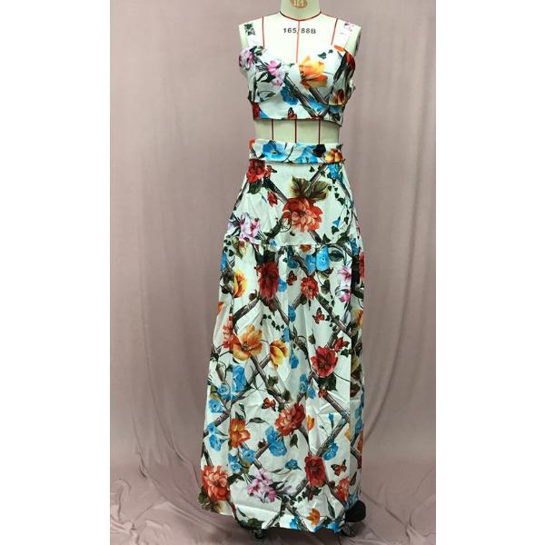 Summer Europe and America, New Women's Clothing Wish Sexy Sleeveless Suspender Long Dress Printed Dress