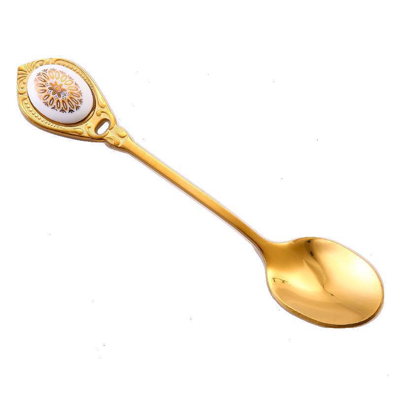 English Afternoon Tea Coffee Cup Small Spoon Golden Stir Small Luxury Dessert Spoon Fork Cake Dim Sum Fork